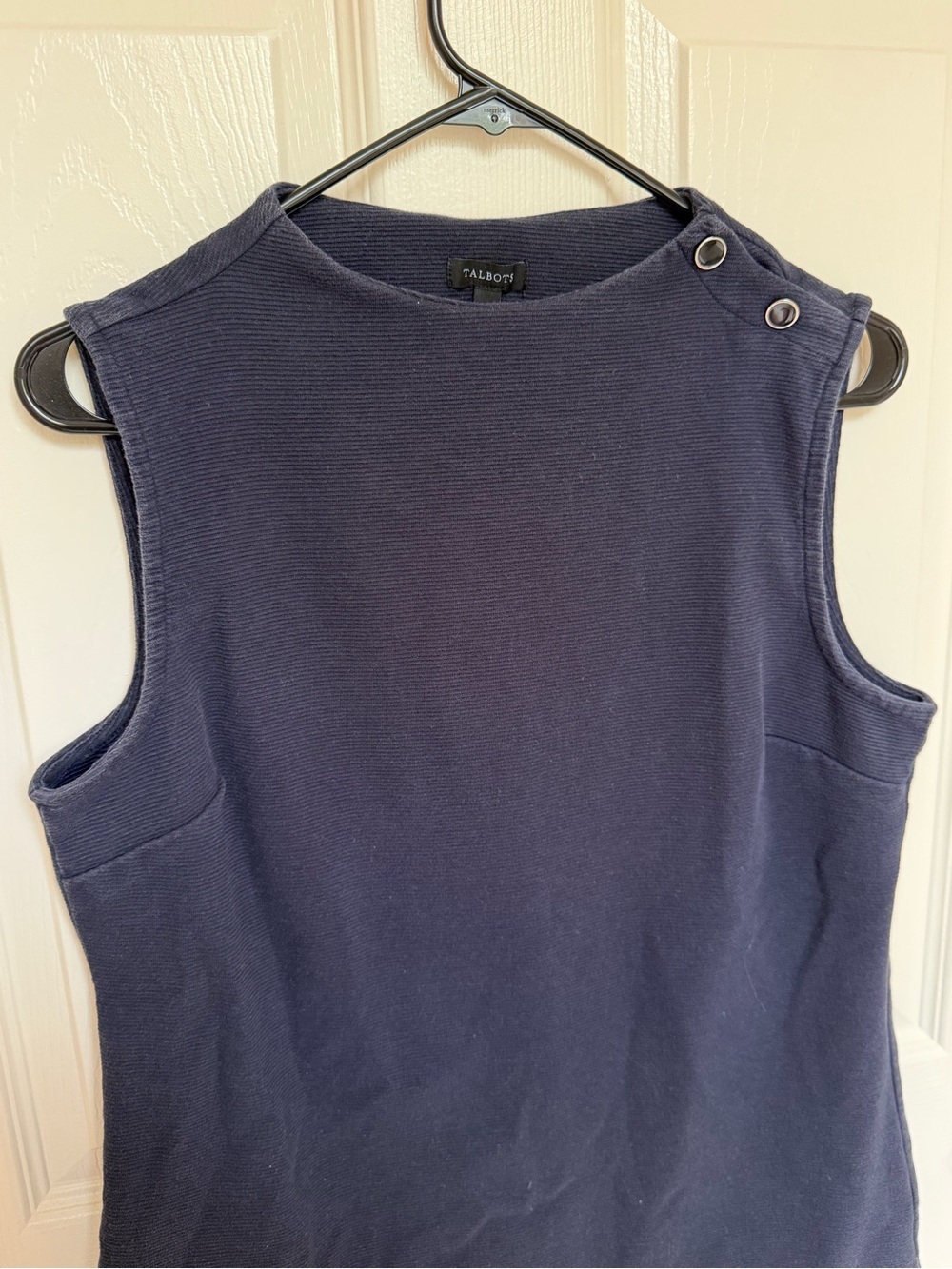 Talbots Navy Knit Sleeveless Shell with Snap-Shoulder Detail